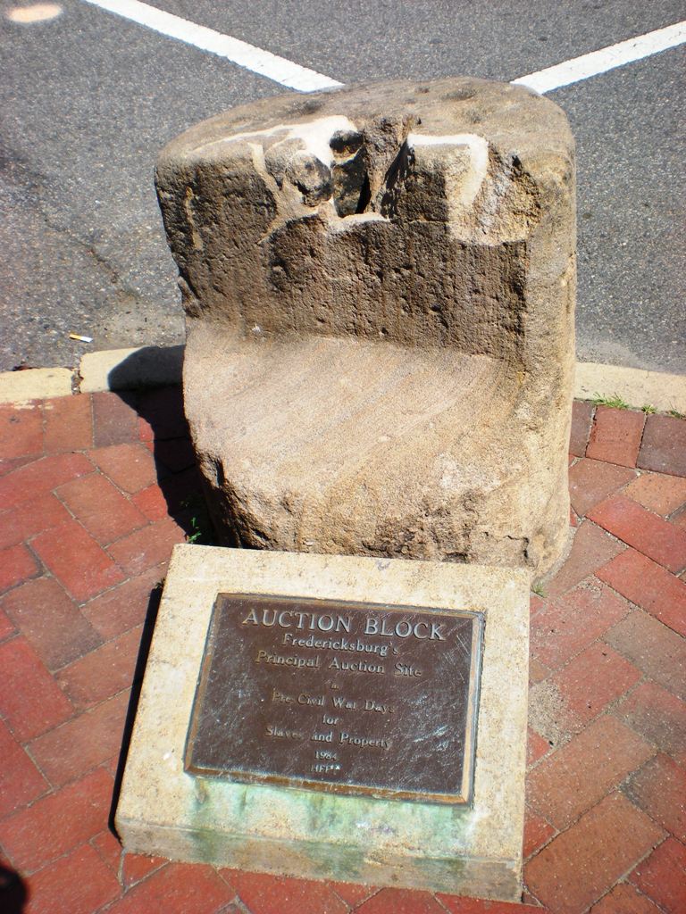 The slave auction block on a street corner in Fredericksburg, VA